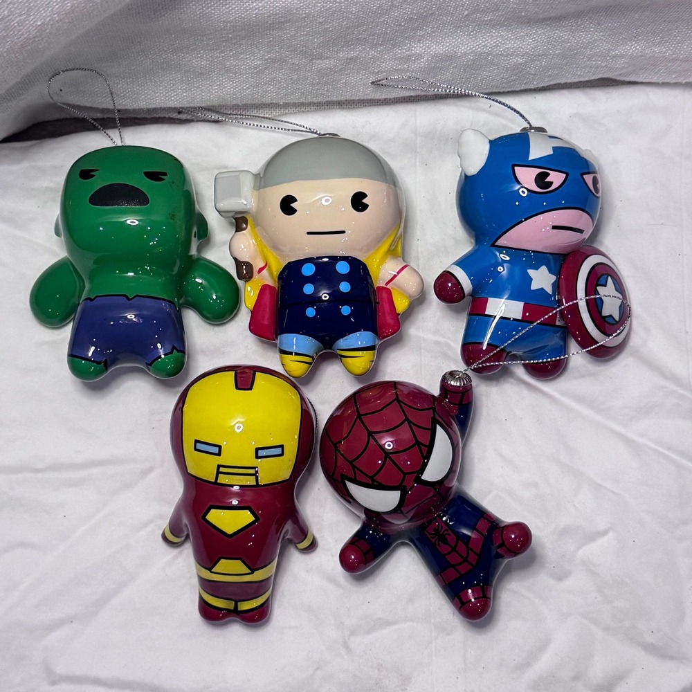Marvel Decoupage Christmas Ornament Lot Superhero Thor Hulk Iron Man Spiderman